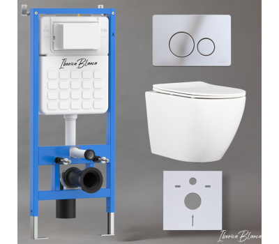 Комплект 3в1 IBERICA BLANCA инсталляция SILENCIO, унитаз BILBAO ALTO белый, кнопка смыва INOX-O хром глянцевый (IB001.BLA.234.8131) 