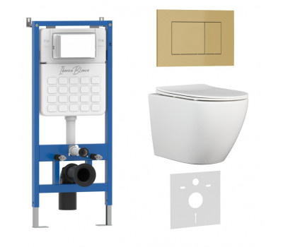 Комплект 3в1 IBERICA BLANCA инсталляция SILENCIO, унитаз BILBAO ALTO белый, кнопка смыва ESTI-S золото матовое (IB001.BLA.234.854) 