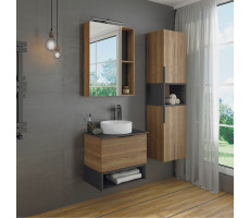 Тумба-умывальник Comforty Штутгарт-60 дуб тёмно-коричневый с черной столешницей c раковиной COMFORTY 9111 