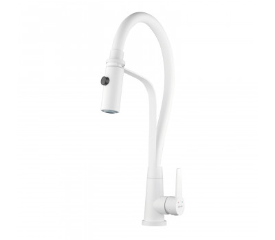 Смеситель для кухни с гибким изливом и режимом "душ" Shevanik S943C-1, белый