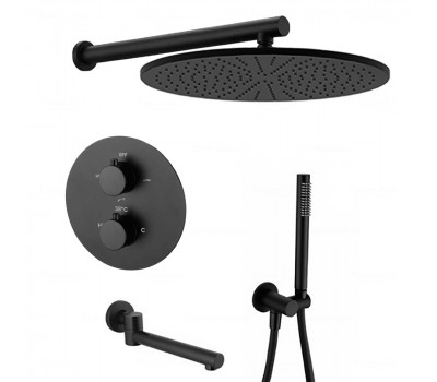 Термостатический комплект 3 в 1 для ванный и душа Feramolli BL726-12 (30см.), черный матовый Термостатический комплект 3 в 1 для ванный и душа Feramolli BL726-12 (30см.), черный матовый