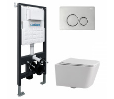 Комплект подвесной унитаз ABBER Rechteck AC1201 белый с инсталляцией AC0105 и кнопкой AC0121 хром 