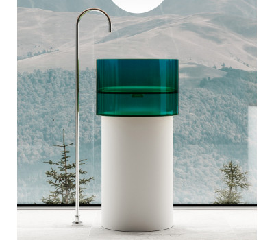 Раковина отдельностоящая прозрачная ABBER Kristall AT2701White-Aquamarin-H белый/бирюзовый  Раковина отдельностоящая прозрачная ABBER Kristall AT2701White-Aquamarin-H белый/бирюзовый