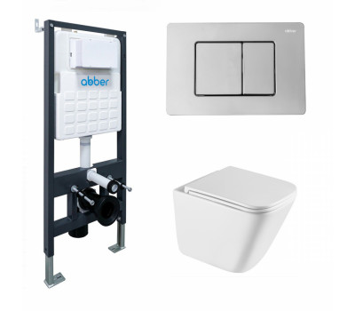 Комплект подвесной унитаз ABBER Rechteck AC1219TC белый, с закрытым дном с инсталляцией AC0105 и кнопкой AC0120 хром глянцевый Комплект подвесной унитаз ABBER Rechteck AC1219TC белый, с закрытым дном с инсталляцией AC0105 и кнопкой AC0120 хром глянцевый