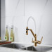 Смеситель для кухни с гибким изливом и подключением фильтра Shevanik S278G, золотой сатин