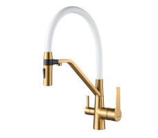 Смеситель для кухни с гибким изливом и подключением фильтра Shevanik S278G, золотой сатин