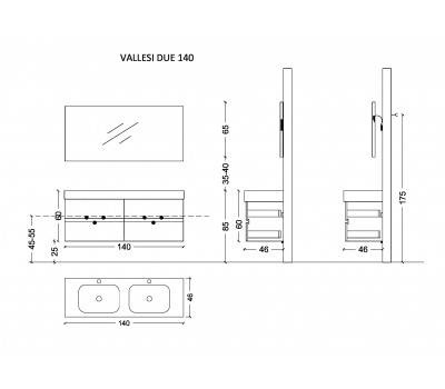 Тумба без раковины Armadi Art Vallessi 140 см DARK OAK 4 полки 837-140-D 