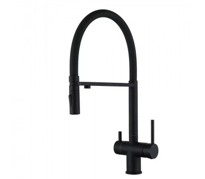 Смеситель для кухни с гибким изливом и подключением фильтра Grocenberg GB4096BL, черный 