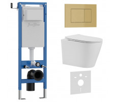 Комплект 3в1 IBERICA BLANCA инсталляция SILENCIO MINI, унитаз BURGOS ALTO белый, кнопка смыва ESTI-S золото матовое (IB.001M.BRA.234.854) 