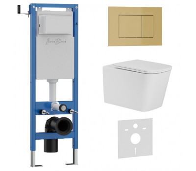 Комплект 3в1 IBERICA BLANCA инсталляция SILENCIO MINI, унитаз TOLEDO ALTO белый, кнопка смыва ESTI-S золото матовое (IB.001M.TLA.234.854) 