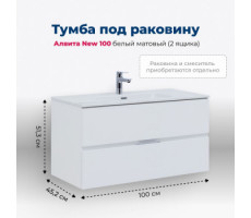 Тумба под раковину Aquanet Алвита New 100 2 ящика, белый матовый 