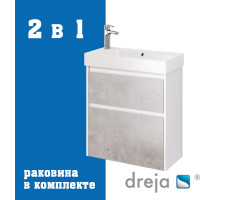 Тумба с раковиной подвесная Dreja Slim 65 см, белый/бетон Тумба с раковиной подвесная Dreja Slim 65 см, белый/бетон