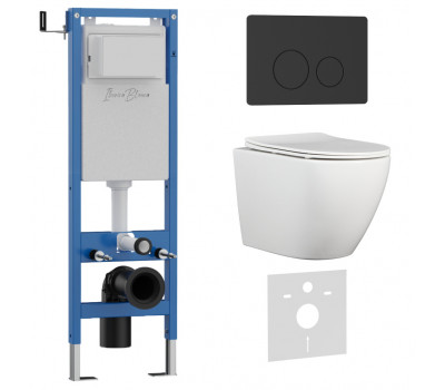 Комплект 3в1 IBERICA BLANCA инсталляция SILENCIO MINI, унитаз BILBAO ALTO белый, кнопка смыва INOX-O черный матовый (IB.001M.BLA.234.812) 