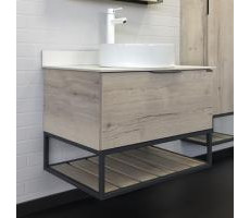 Тумба-умывальник Comforty Порто-75 дуб дымчатый с белой столешницей c раковиной Comforty 9110 00-00009321 