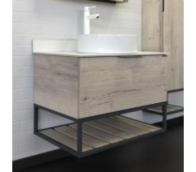 Тумба-умывальник Comforty Порто-75 дуб дымчатый с белой столешницей c раковиной Comforty 9110 00-00009321 