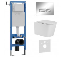 Комплект 3в1 IBERICA BLANCA инсталляция SILENCIO MINI, унитаз TOLEDO ALTO белый, кнопка смыва ESTI-R хром глянцевый (IB.001M.TLA.234.213) 