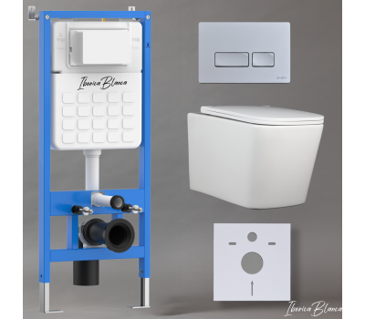 Комплект 3в1 IBERICA BLANCA инсталляция SILENCIO, унитаз TOLEDO ALTO белый, кнопка смыва ESTI-R хром матовый (IB001.TLA.234.214) 