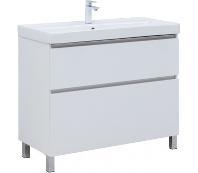 Тумба с раковиной Aquanet Вега 100 (Ирис) напольная 2 ящ. цв. белый глянец 00345373 Тумба с раковиной Aquanet Вега 100 (Ирис) напольная 2 ящ. цв. белый глянец 00345373