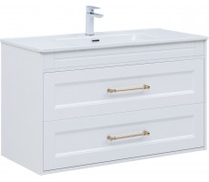 Тумба с раковиной Aquanet Бостон new 100 (Flat) цв.белый сатин, ручки золото 00347849 Тумба с раковиной Aquanet Бостон new 100 (Flat) цв.белый сатин, ручки золото 00347849