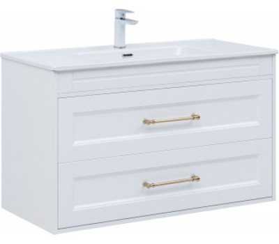 Тумба под раковину Aquanet Бостон new 100 белый сатин (ручки золото) 00347183 Тумба под раковину Aquanet Бостон new 100 белый сатин (ручки золото) 00347183