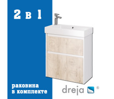 Тумба с раковиной подвесная Dreja Slim 65 см, белый/дуб кантри Тумба с раковиной подвесная Dreja Slim 65 см, белый/дуб кантри