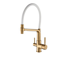 Смеситель для кухни с подключением фильтра воды Rose R658G, золотой сатин