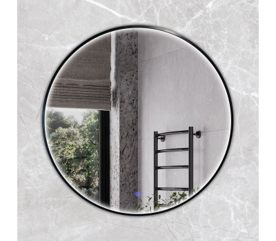 Круглое зеркало в алюминиевой раме Comforty Вега-75 LED IC-подсветка, холодный свет, сенсор, чёрный матовый 00-00020727 