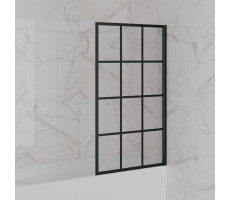 Душевая шторка на ванну Screen 80 см, неподвижная, принт решетка, профиль черный Paini-ScreenWT80G 