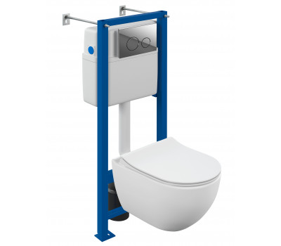 Комплект Cersanit BRASKO SMART CO DPL EO slim инсталляция VECTOR кнопка TWINS пластик хром глянцевы 68302 белый 