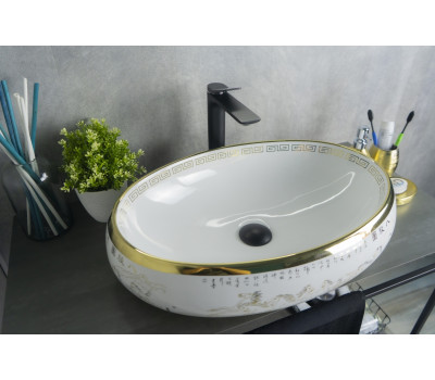 Раковина Gid Nc472 52222 накладная ,белая / золото 
