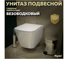 Унитаз подвесной торнадо безободковый с быстросъемным сиденьем микролифт Teymi Helmi Vortex T40303 
