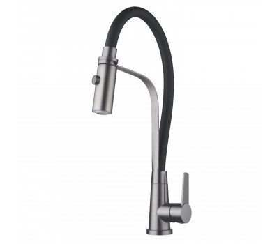 Смеситель для кухни с гибким изливом и режимом "душ" Shevanik S943T-3, оружейная сталь