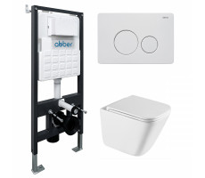 Комплект подвесной унитаз ABBER Rechteck AC1219TC белый, с закрытым дном с инсталляцией AC0105 и кнопкой AC0121MW белая матовая Комплект подвесной унитаз ABBER Rechteck AC1219TC белый, с закрытым дном с инсталляцией AC0105 и кнопкой AC0121MW белая матовая
