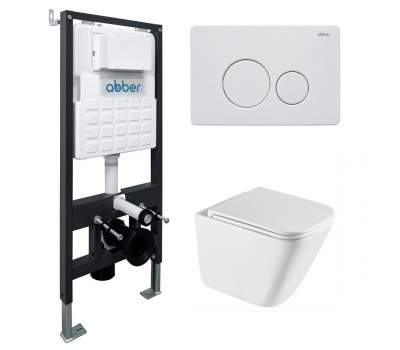 Комплект подвесной унитаз ABBER Rechteck AC1219TC белый, с закрытым дном с инсталляцией AC0105 и кнопкой AC0121MW белая матовая Комплект подвесной унитаз ABBER Rechteck AC1219TC белый, с закрытым дном с инсталляцией AC0105 и кнопкой AC0121MW белая матовая