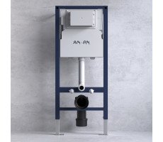 Инсталляция с подвесным унитазом FlashClean с сиденьем микролифт и клавишей AM.PM Func IS90101.8F1701 Синий; белый  Инсталляция с подвесным унитазом FlashClean с сиденьем микролифт и клавишей AM.PM Func IS90101.8F1701 Синий; белый