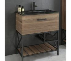 Тумба-умывальник Comforty Бредфорд-75 дуб темный с раковиной Comforty 75E черная матовая 00004149064 