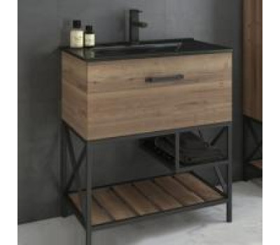 Тумба-умывальник Comforty Бредфорд-75 дуб темный с раковиной Comforty 75E черная матовая 00004149064 