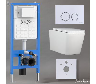 Комплект 3в1 IBERICA BLANCA инсталляция SILENCIO, унитаз TOLEDO ALTO белый, кнопка смыва ESTI-O белый глянцевый (IB001.TLA.234.821) 