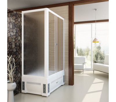 Душевой угол Radomir Верчелли (высокий поддон), (левое исполнение), стеклянные шторки (матовые, 1 дверца), поддон на раме-подставке с устройством слива, фронтальная панель, торцевая панель, профиль белый (1-03-1-1-0-0131) 