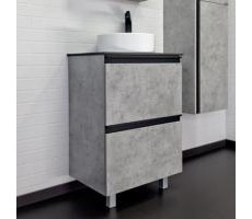 Тумба-умывальник Comforty Эдинбург-60Н бетон светлый с черной столешницей с раковиной Comforty 9111 00-00004767 