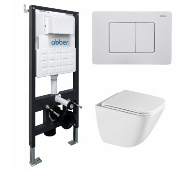 Комплект подвесной унитаз ABBER Rechteck AC1220TC белый, с закрытым дном с инсталляцией AC0105 и кнопкой AC0120MW белая матовая Комплект подвесной унитаз ABBER Rechteck AC1220TC белый, с закрытым дном с инсталляцией AC0105 и кнопкой AC0120MW белая матовая