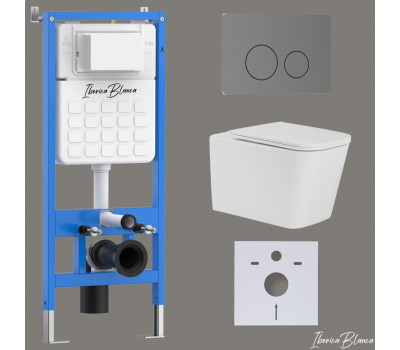 Комплект 3в1 IBERICA BLANCA инсталляция SILENCIO, унитаз TOLEDO ALTO белый, кнопка смыва INOX-О вороненая сталь (IB001.TLA.234.8180) 