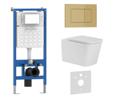 Комплект 3в1 IBERICA BLANCA инсталляция SILENCIO, унитаз TOLEDO ALTO белый, кнопка смыва ESTI-S золото матовое (IB001.TLA.234.854) 