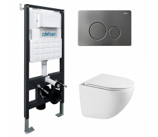 Комплект подвесной унитаз ABBER Bequem AC1131TC белый, с закрытым дном с инсталляцией AC0105 и кнопкой AC0121NG никель Комплект подвесной унитаз ABBER Bequem AC1131TC белый, с закрытым дном с инсталляцией AC0105 и кнопкой AC0121NG никель