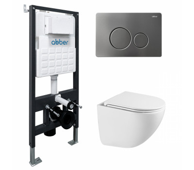 Комплект подвесной унитаз ABBER Bequem AC1131TC белый, с закрытым дном с инсталляцией AC0105 и кнопкой AC0121NG никель Комплект подвесной унитаз ABBER Bequem AC1131TC белый, с закрытым дном с инсталляцией AC0105 и кнопкой AC0121NG никель