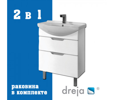 Тумба с раковиной подвесная/напольная Dreja Laguna Plus 65 см, белый