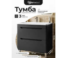 Тумба под раковину для ванной Uperwood Ocean напольная, 80 см, черная, 2 ящика TOceanF80b2 Тумба под раковину для ванной Uperwood Ocean напольная, 80 см, черная, 2 ящика TOceanF80b2