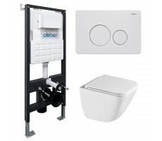 Комплект подвесной унитаз ABBER Rechteck AC1220TC белый, с закрытым дном с инсталляцией AC0105 и кнопкой AC0121MW белая матовая Комплект подвесной унитаз ABBER Rechteck AC1220TC белый, с закрытым дном с инсталляцией AC0105 и кнопкой AC0121MW белая матовая