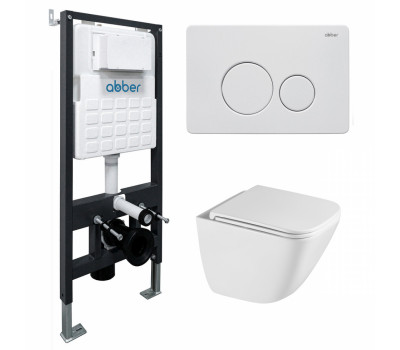 Комплект подвесной унитаз ABBER Rechteck AC1220TC белый, с закрытым дном с инсталляцией AC0105 и кнопкой AC0121MW белая матовая Комплект подвесной унитаз ABBER Rechteck AC1220TC белый, с закрытым дном с инсталляцией AC0105 и кнопкой AC0121MW белая матовая