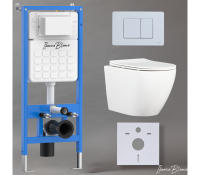 Комплект 3в1 IBERICA BLANCA инсталляция SILENCIO, унитаз BILBAO ALTO белый, кнопка смыва INOX-C белый матовый (IB001.BLA.234.111) 